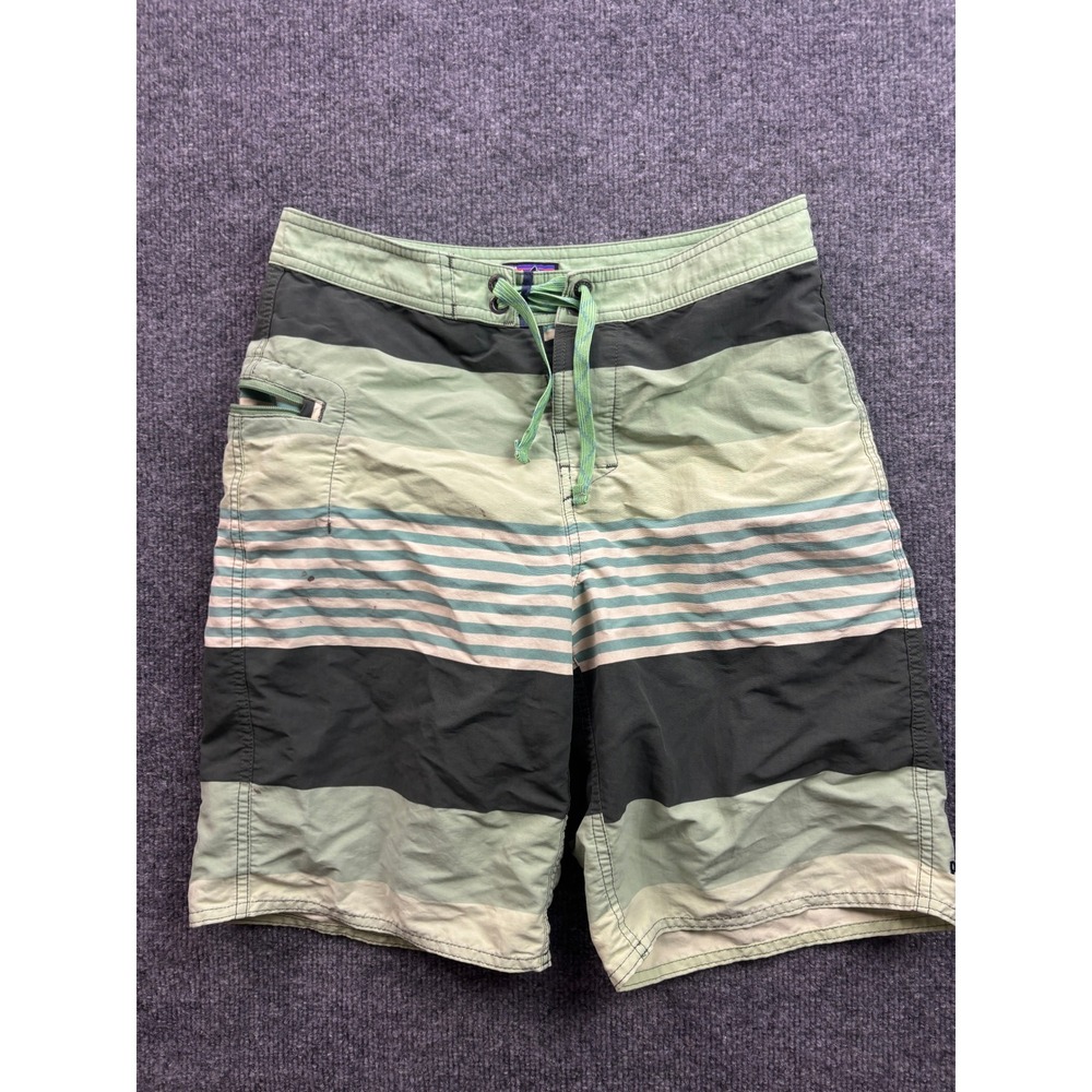 Patagonia Board Shorts Kids Size 14 Green Striped Swim Trunks 65715